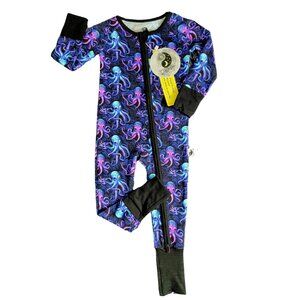 Day and Night Bamboo Octopus Bamboo Convertible Zip Romper Pajamas Size 0-3 NWT